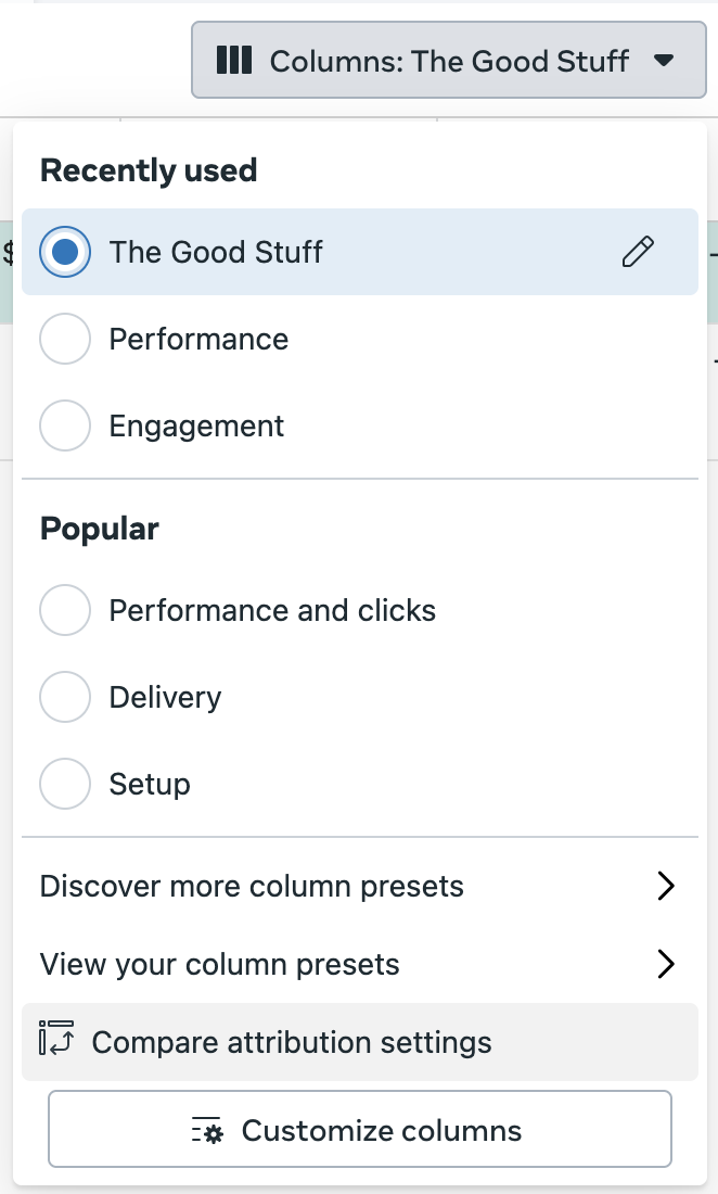 Compare Attribution Settings